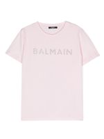 Balmain Kids t-shirt à logo strassé - Rose