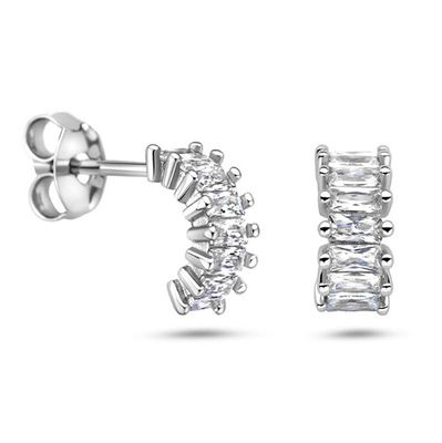 Oorknoppen zilver-zirconia wit 4,5 x 10 mm
