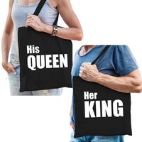 Katoenen tassen zwart / wit his queen en her king volwassenen
