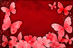 Bloemen en vlinders ontwerp vinyl tapijt rood