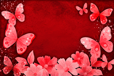 Bloemen en vlinders ontwerp vinyl tapijt rood