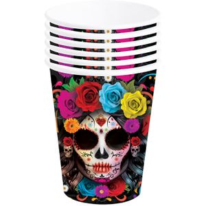 Day of the dead feest bekers - 12x - gekleurd - papier - 240 ml