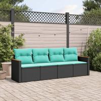 4-delige tuinbankset met kussens, zwart polyrotan
