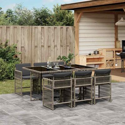 7-delige Tuinset met kussens poly rattan grijs