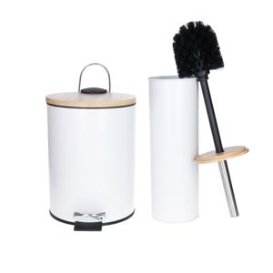 Tendance Badkamerset prullenbak en toiletborstel - Bamboo vibe - soft close - wit - 3 liter - metaal