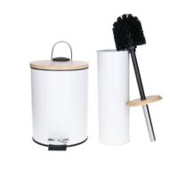 Tendance Badkamerset prullenbak en toiletborstel - Bamboo vibe - soft close - wit - 3 liter - metaal Tendance Badkamerset prullenbak en toiletborstel - Bamboo vibe - soft close - wit - 3 liter - metaal