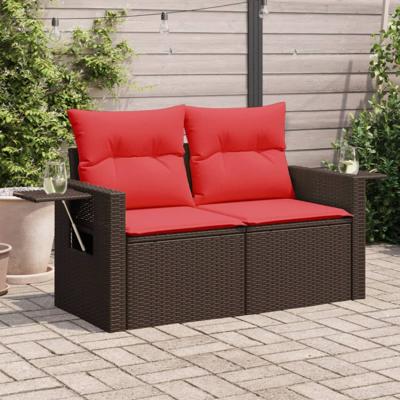Tuinbank 2-zits met kussens poly rattan bruin