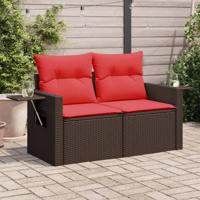 Tuinbank 2-zits met kussens poly rattan bruin