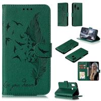 Feather patroon Litchi textuur horizontale Flip lederen draagtas met portemonnee & houder & kaartsleuven voor Galaxy A20e (groen)