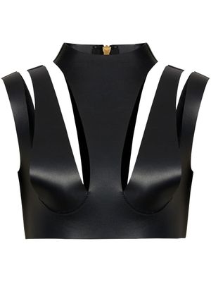 Balmain haut crop en cuir à découpes - Noir