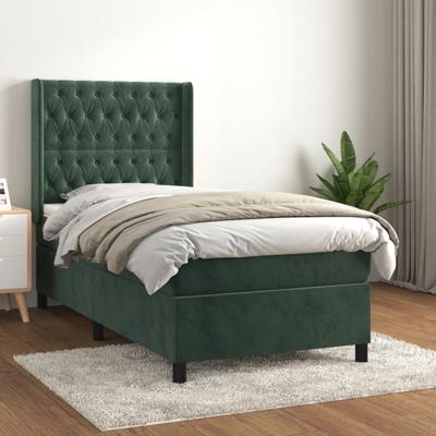 Boxspring met matras fluweel donkergroen 100x200 cm