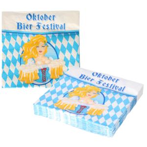 60x Oktoberfest themafeest servetten blauw 33 x 33 cm papier