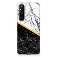 Sony Xperia 1 V | TPU | Siliconen hoesje | Marmer Wit Zwart - Origineel Cadeau Man