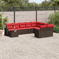 10-delige Loungeset met kussens poly rattan bruin