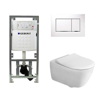 Villeroy & Boch Subway 2.0 inbouwset met diepspoel wandcloset directflush slimseat zitting afdekplaat Sigma 30 DF wit/verchroomd glans 0701131/ga26028/ga91964/sw61798/
