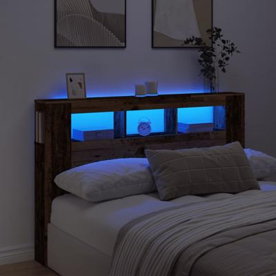 Hoofdeinde met LED 160x18,5x103,5 cm bewerkt hout oud hout