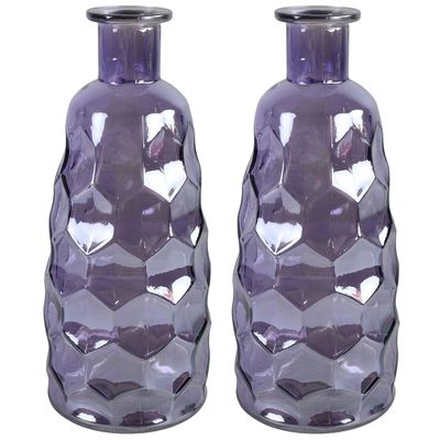 Countryfield Art Deco bloemenvaas - 2x - paars transparant - glas - D12 x H30 cm