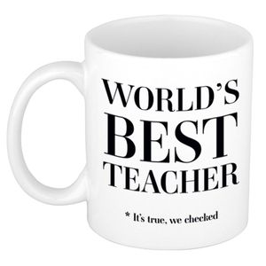 Worlds best teacher cadeau koffiemok / theebeker wit 330 ml - Cadeau mokken   -