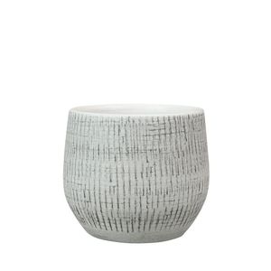 Plantenpot/bloempot in een strakke Modern design look wit/zwart Dia 15 cm en Hoogte 13 cm