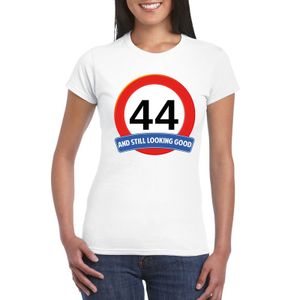 Verkeersbord 44 jaar t-shirt wit dames