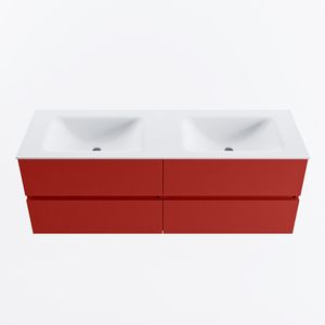 MONDIAZ VICA 140cm badmeubel onderkast Fire 4 lades. Wastafel CLOUD dubbel 2 kraangaten, kleur Talc.