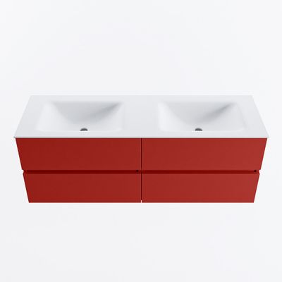 MONDIAZ VICA 140cm badmeubel onderkast Fire 4 lades. Wastafel CLOUD dubbel 2 kraangaten, kleur Talc.