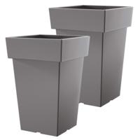 Kunststof plantenpot/bloempot Square - 2x stuks - 23 x 35 cm - lichtgrijs - kunststof - 13 liter