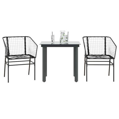 3-delige Tuinset poly rattan glas zwart