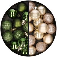 34x stuks kunststof kerstballen groen en champagne 3 cm - thumbnail