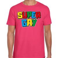 Gay Pride T-shirt voor heren - super gay - fuchsia - pride - regenboog - LHBTI - thumbnail