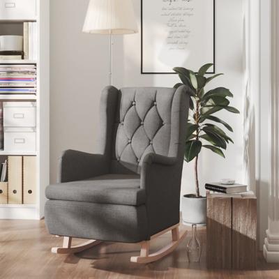 Fauteuil met massief rubberwood schommelpoten stof donkergrijs