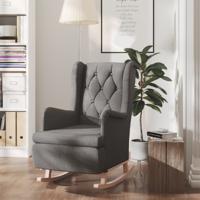 Fauteuil met massief rubberwood schommelpoten stof donkergrijs
