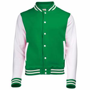 AWDis college jacket voor heren - groen met wit - drukknopen - katoen/polyester