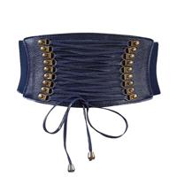 Vrouwelijke elastische franje wijde riem decoratie jurk accessoires Belt(Blue)