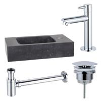 Fortifura Fuente fonteinset - 40x22x9cm - 1 kraangat - natuursteen - fonteinkraan chroom - zwart SW696234/SW696209/SW696219/SW533192
