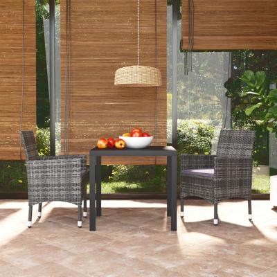 3-delige Tuinset met kussens poly rattan grijs