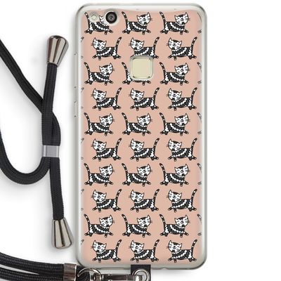 Zwarte poes: Huawei Ascend P10 Lite Transparant Hoesje met koord