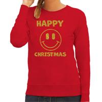 Foute kersttrui/sweater voor dames - Happy Christmas - rood - glitter goud - Smile Emoticon