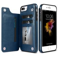 FLOVEME for iPhone 8 Plus & 7 Plus Crazy Horse Texture Horizontal Flip Leather Protective Case with Card Slots & Holder(Dark Blue)