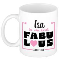 Naam mok Isa - wit - Fabulous - keramiek - 300 ml - cadeau collega beker