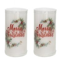 Merry Christmas LED kaars/stompkaars - 2x stuks - H15 cm - LED kaarsen