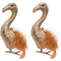 2x stuks decoratie vogels op clip flamingo rood 13 cm