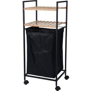 Bamboe houten badkamer kastje/trolley met wasmand 90 cm