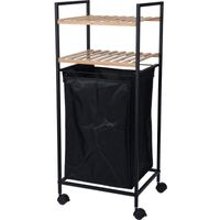 Bamboe houten badkamer kastje/trolley met wasmand 90 cm - thumbnail