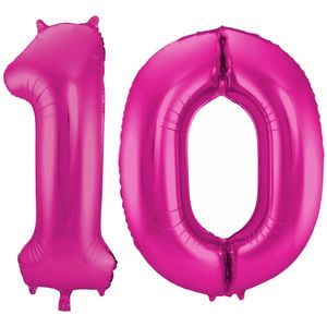 Cijfer ballonnen opblaas - Verjaardag versiering 10 jaar - 85 cm roze