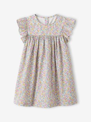 Jurk met print en korte mouwen met ruches wit, bedrukt Jurk met print en korte mouwen met ruches wit, bedrukt