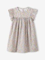 Jurk met print en korte mouwen met ruches wit, bedrukt