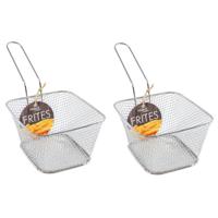Frietmandje - 8x stuks - zilver - 13,5 cm - RVS - serveermandje voor patat/snack - frituurmandje