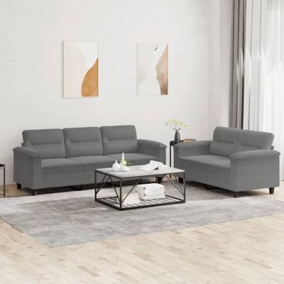 2-delige Loungeset met kussens microvezelstof donkergrijs