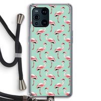 Flamingoprint groen: Oppo Find X3 Pro Transparant Hoesje met koord